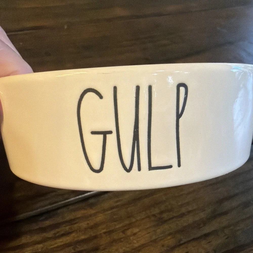 Rae Dunn GULP White Ceramic Pet Bowl Dog Cat Food Water Dish